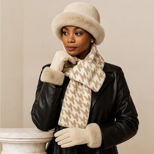 Faux Fur Scarf Houndstooth Tuck-In Scarf